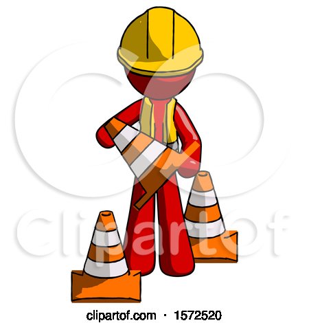 Red Construction Worker Contractor Man Holding a Traffic Cone by Leo Blanchette