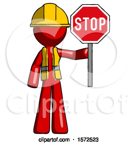 Red Construction Worker Contractor Man Holding Stop Sign by Leo Blanchette