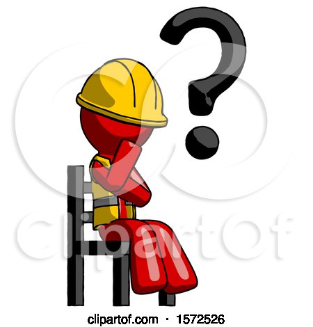 Red Construction Worker Contractor Man Question Mark Concept, Sitting on Chair Thinking by Leo Blanchette