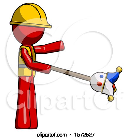Red Construction Worker Contractor Man Holding Jesterstaff - I Dub Thee Foolish Concept by Leo Blanchette