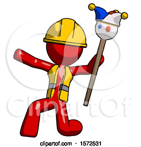 Red Construction Worker Contractor Man Holding Jester Staff Posing Charismatically by Leo Blanchette