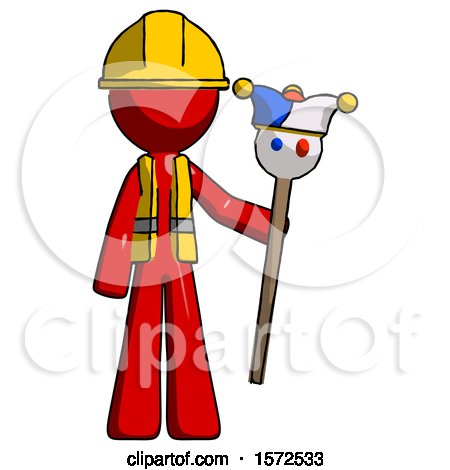 Red Construction Worker Contractor Man Holding Jester Staff by Leo Blanchette