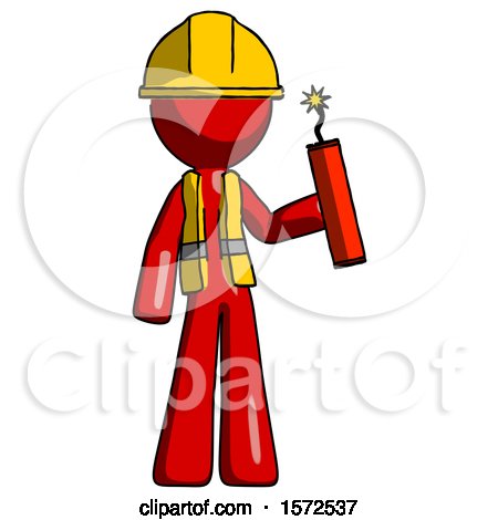 Red Construction Worker Contractor Man Holding Dynamite with Fuse Lit by Leo Blanchette