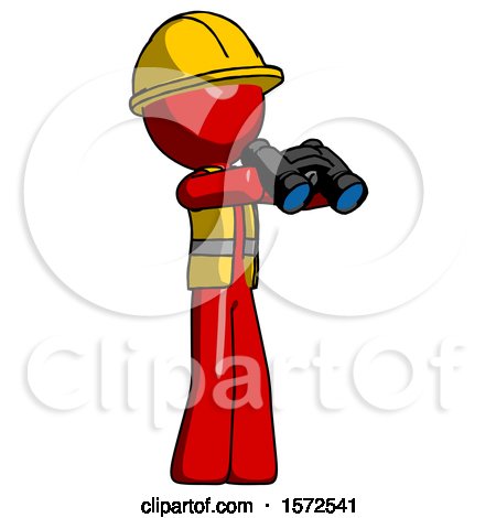 Red Construction Worker Contractor Man Holding Binoculars Ready to Look Right by Leo Blanchette