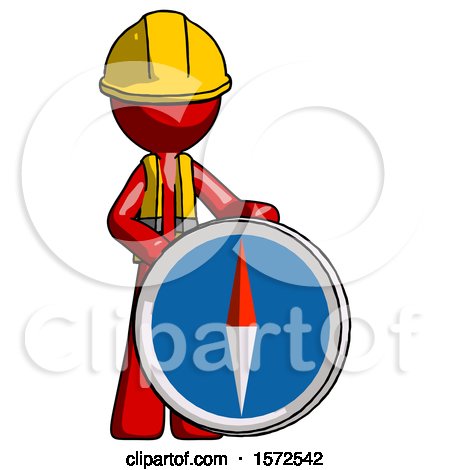 Red Construction Worker Contractor Man Standing Beside Large Compass by Leo Blanchette