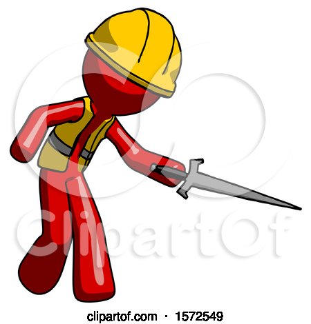 Red Construction Worker Contractor Man Sword Pose Stabbing or Jabbing by Leo Blanchette