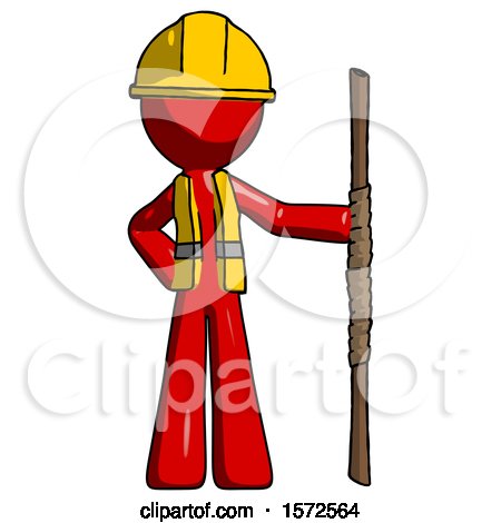 Red Construction Worker Contractor Man Holding Staff or Bo Staff by Leo Blanchette