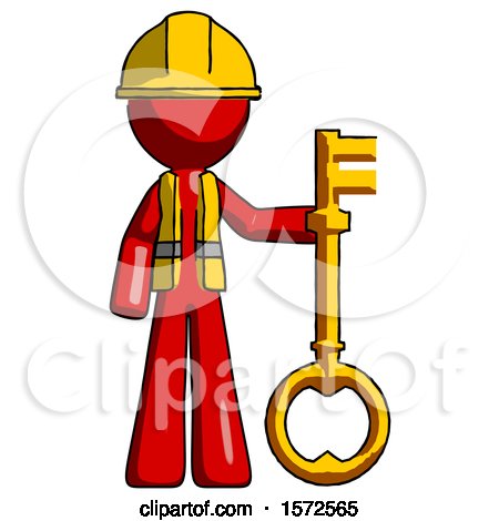 Red Construction Worker Contractor Man Holding Key Made of Gold by Leo Blanchette