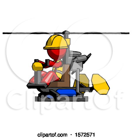 Red Construction Worker Contractor Man Flying in Gyrocopter Front Side Angle View by Leo Blanchette