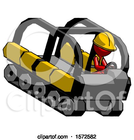Red Construction Worker Contractor Man Driving Amphibious Tracked Vehicle Top Angle View by Leo Blanchette