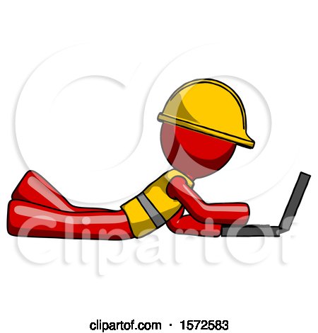 Red Construction Worker Contractor Man Using Laptop Computer While Lying on Floor Side View by Leo Blanchette