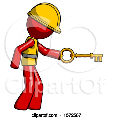Red Construction Worker Contractor Man with Big Key of Gold Opening Something by Leo Blanchette