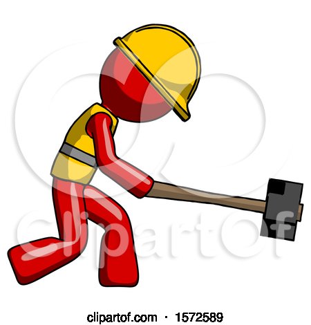 Red Construction Worker Contractor Man Hitting with Sledgehammer, or Smashing Something by Leo Blanchette