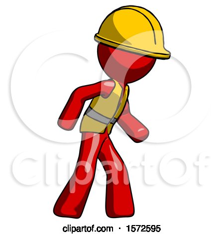Red Construction Worker Contractor Man Suspense Action Pose Facing Right by Leo Blanchette