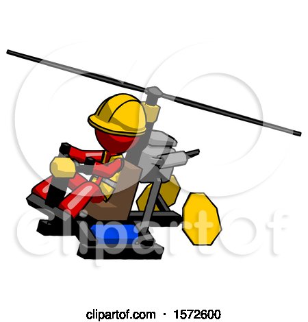 Red Construction Worker Contractor Man Flying in Gyrocopter Front Side Angle Top View by Leo Blanchette