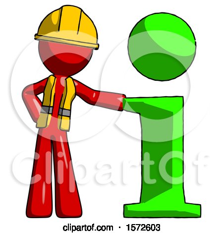 Red Construction Worker Contractor Man with Info Symbol Leaning up Against It by Leo Blanchette