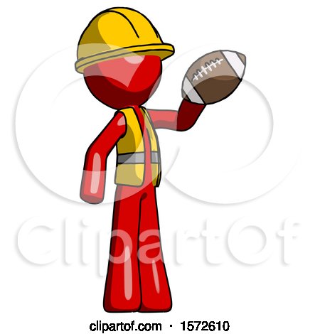 Red Construction Worker Contractor Man Holding Football up by Leo Blanchette