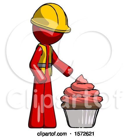 Red Construction Worker Contractor Man with Giant Cupcake Dessert by Leo Blanchette