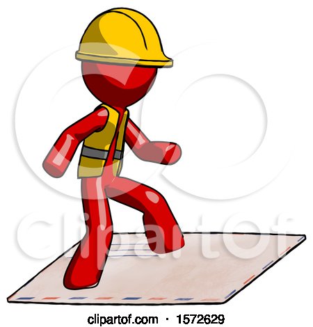 Red Construction Worker Contractor Man on Postage Envelope Surfing by Leo Blanchette