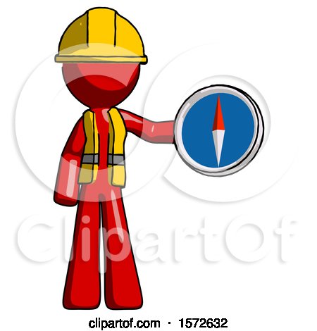 Red Construction Worker Contractor Man Holding a Large Compass by Leo Blanchette