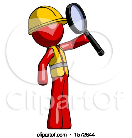 Red Construction Worker Contractor Man Inspecting with Large Magnifying Glass Facing up by Leo Blanchette