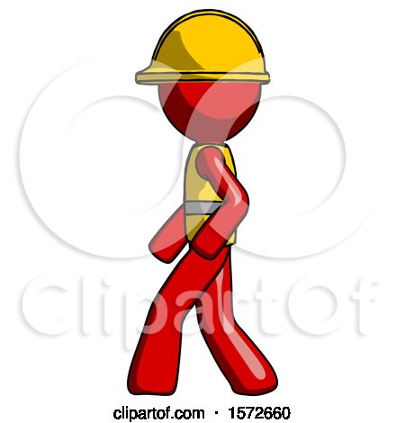 Red Construction Worker Contractor Man Walking Left Side View by Leo Blanchette