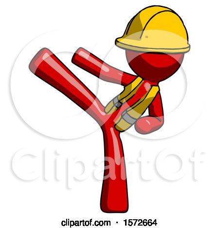 Red Construction Worker Contractor Man Ninja Kick Left by Leo Blanchette