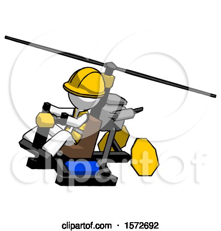 White Construction Worker Contractor Man Flying in Gyrocopter Front Side Angle Top View by Leo Blanchette