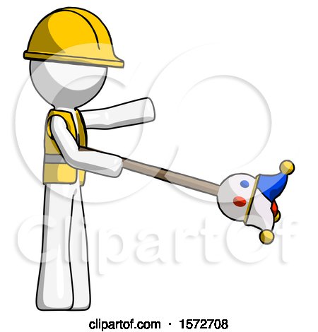 White Construction Worker Contractor Man Holding Jesterstaff - I Dub Thee Foolish Concept by Leo Blanchette