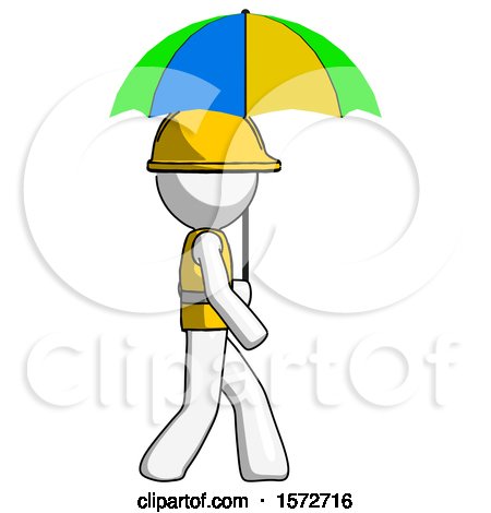 White Construction Worker Contractor Man Walking with Colored Umbrella by Leo Blanchette