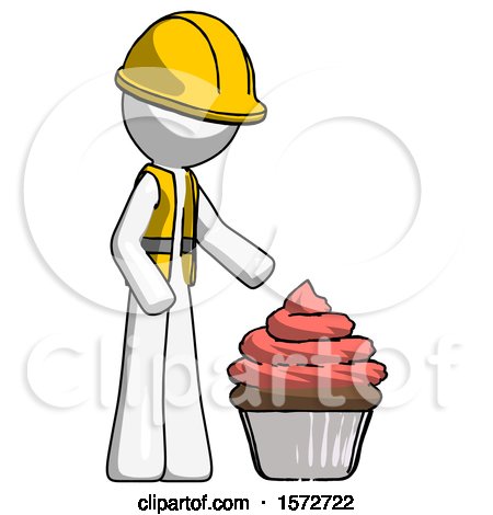 White Construction Worker Contractor Man with Giant Cupcake Dessert by Leo Blanchette