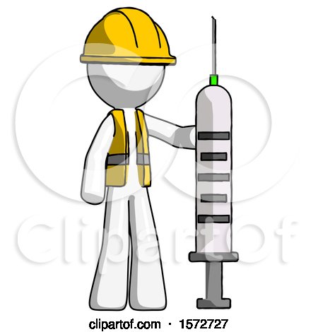White Construction Worker Contractor Man Holding Large Syringe by Leo Blanchette