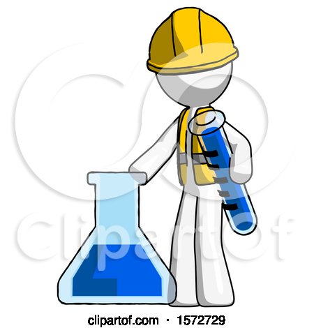 White Construction Worker Contractor Man Holding Test Tube Beside Beaker or Flask by Leo Blanchette