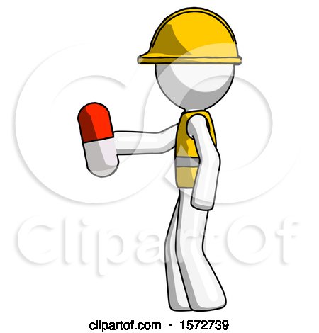 White Construction Worker Contractor Man Holding Red Pill Walking to Left by Leo Blanchette