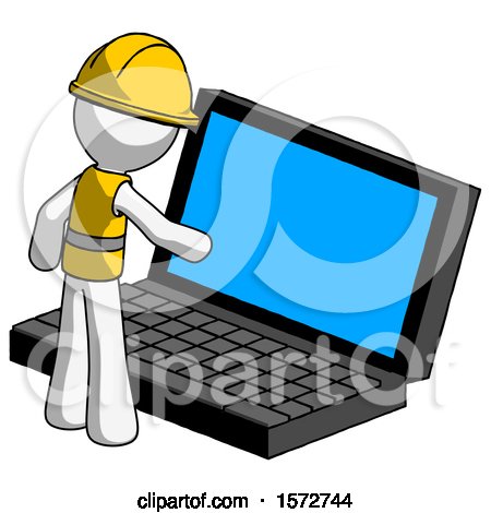 White Construction Worker Contractor Man Using Large Laptop Computer by Leo Blanchette