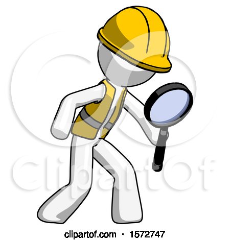 White Construction Worker Contractor Man Inspecting with Large Magnifying Glass Right by Leo Blanchette