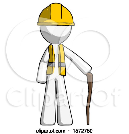 White Construction Worker Contractor Man Standing with Hiking Stick by Leo Blanchette
