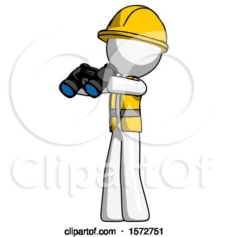 White Construction Worker Contractor Man Holding Binoculars Ready to Look Left by Leo Blanchette