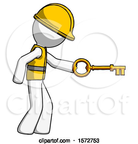 White Construction Worker Contractor Man with Big Key of Gold Opening Something by Leo Blanchette