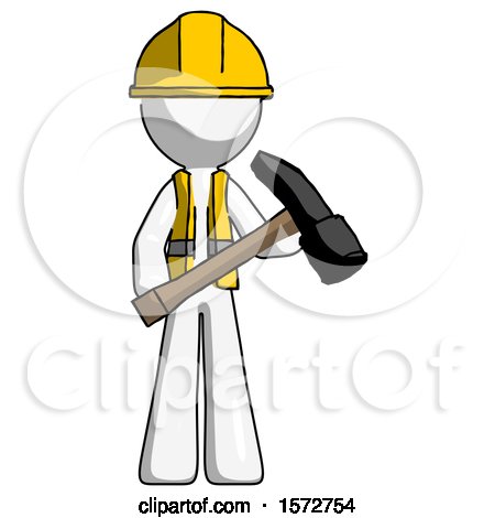 White Construction Worker Contractor Man Holding Hammer Ready to Work by Leo Blanchette