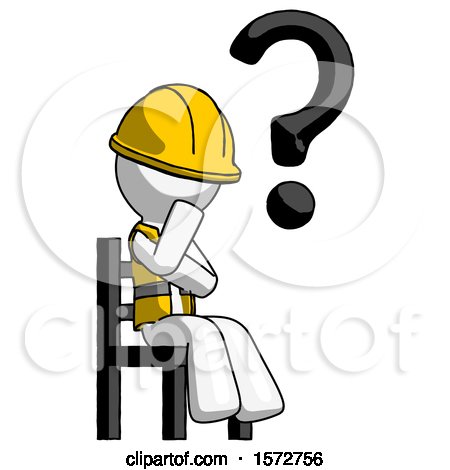 White Construction Worker Contractor Man Question Mark Concept, Sitting on Chair Thinking by Leo Blanchette