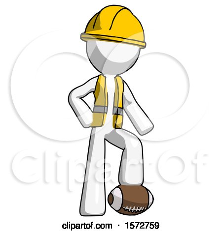 White Construction Worker Contractor Man Standing with Foot on Football by Leo Blanchette