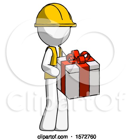 White Construction Worker Contractor Man Giving a Present by Leo Blanchette