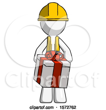 White Construction Worker Contractor Man Gifting Present with Large Bow Front View by Leo Blanchette