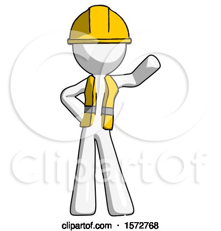 White Construction Worker Contractor Man Waving Left Arm with Hand on Hip by Leo Blanchette