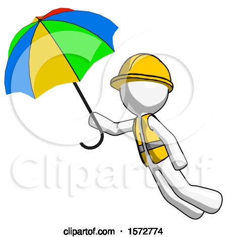 White Construction Worker Contractor Man Flying with Rainbow Colored Umbrella by Leo Blanchette