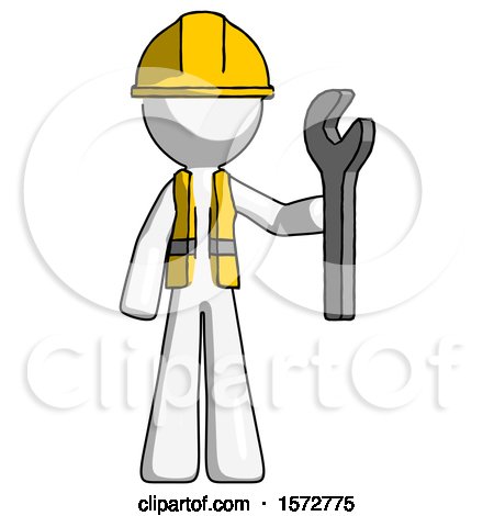 White Construction Worker Contractor Man Holding Wrench Ready to Repair or Work by Leo Blanchette
