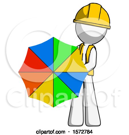 White Construction Worker Contractor Man Holding Rainbow Umbrella out to Viewer by Leo Blanchette