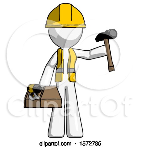 White Construction Worker Contractor Man Holding Tools and Toolchest Ready to Work by Leo Blanchette