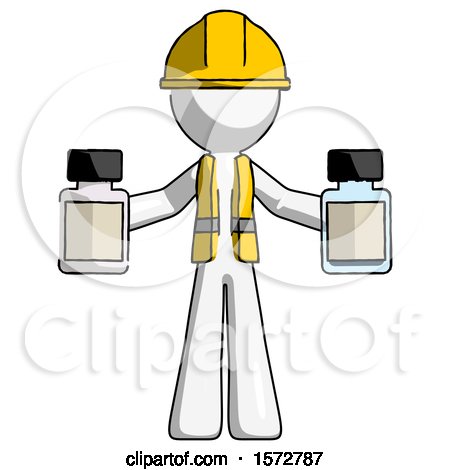 White Construction Worker Contractor Man Holding Two Medicine Bottles by Leo Blanchette
